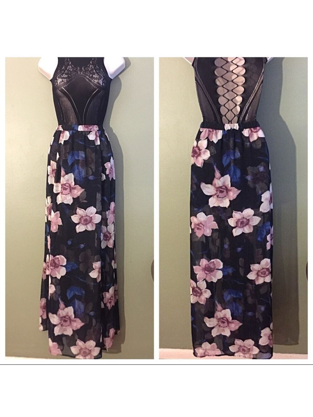 Floral Sheer Black Maxi Skirt with Side Slit - Picture 4 of 7